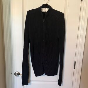 Vintage Steve & Barry's Black Ribknit Funnel Neck Zip Front Sweater